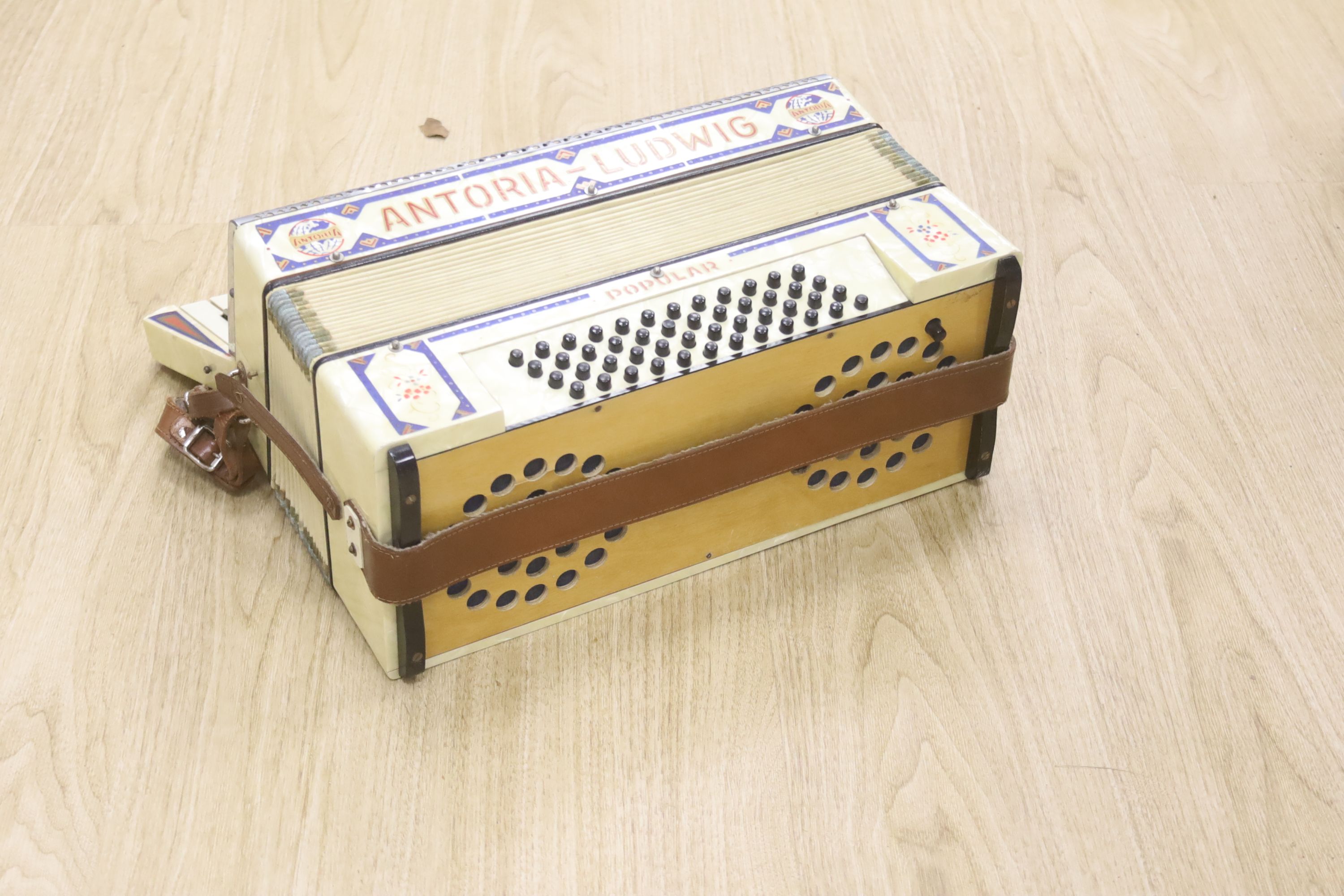 A cased Antoria Ludwig accordian, cased
